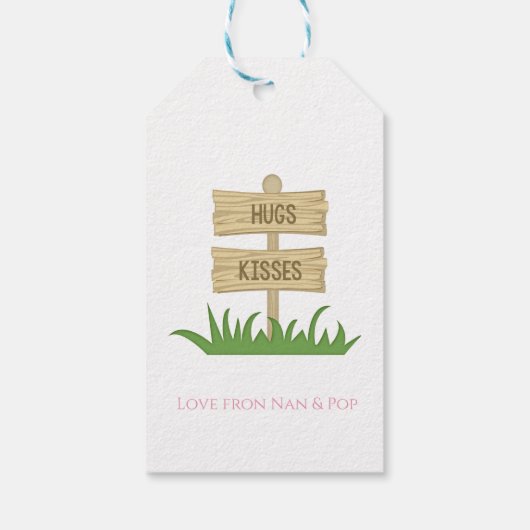 孫娘ファースト誕生日かわいいピンクフクロウ ギフトタグ (裏面)