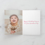 孫娘ファースト誕生日かわいいライオンの写真カード カード (内部)