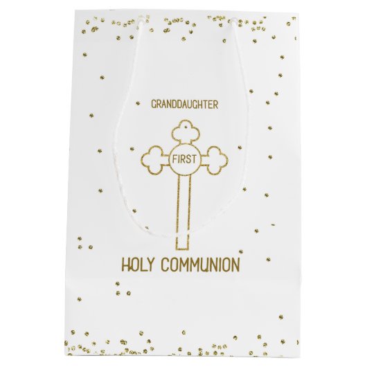 孫娘ファースト・ホーリー・コミュニオン金ゴールドルッククロス ミディアムペーパーバッグ (裏面)
