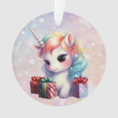 孫娘ベビーユニコーンとクリスマスプレゼント オーナメント (正面)