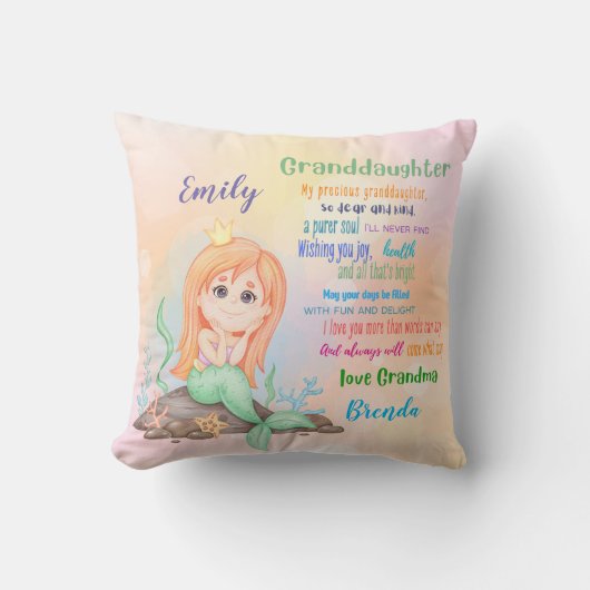 孫娘マーメイドギフトカスタム詩の名前を追加 クッション (正面)