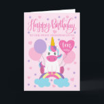 孫娘ユニコーンオンレインボー10誕生日 カード<br><div class="desc">風船と紙吹雪に囲まれた虹の上に座って愛らしいユニコーン。カードの上部には「ハッピーバースデー」という手書き文字があり、ハート形のバルーンには「今日10」という手書き文字がある。あなたの甘い孫娘の10歳の誕生日のための完璧なカード'plural'あなたから！</div>