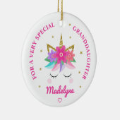 孫娘ユニコーンピンクパーソナライズされたの花 セラミックオーナメント (右)