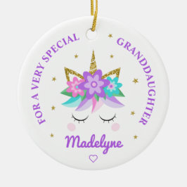 孫娘ユニコーン紫のパーソナライズされた花 セラミックオーナメント