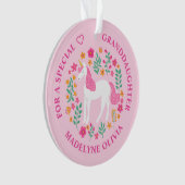 孫娘ユニコーン花かわいいピンク オーナメント (正面)