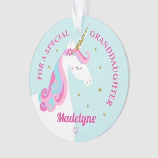 孫娘ユニコーン金ゴールドグリッタースターズアクア オーナメント (正面)