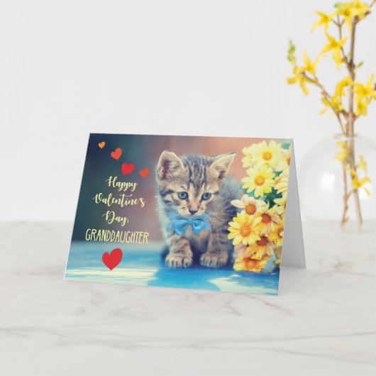 孫娘ラブバレンタインキッテンイエローデイジー カード (黄色い花)