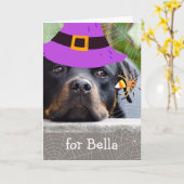 孫娘ロットワイラーとスパイダーのためのハロウィーン カード (黄色い花)