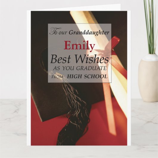 孫娘名前をカスタムする、エミリー、高校の卒業生 カード (正面)