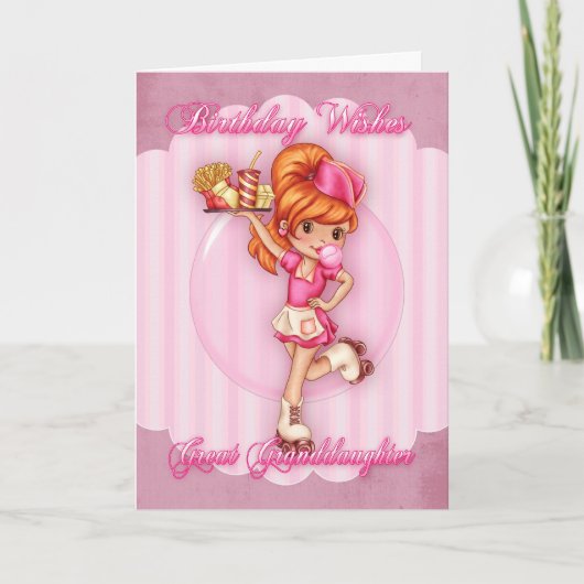 孫娘素晴らし誕生日カード – かわいいウェイトレス カード (正面)