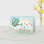 孫娘素晴らし誕生日散水缶ハート カード (黄色い花)