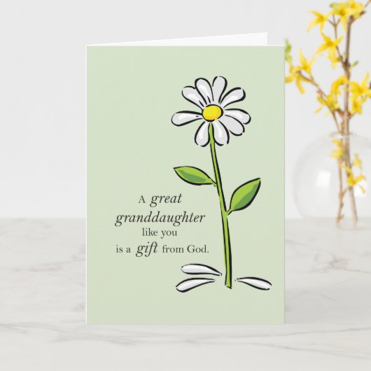孫娘素晴らし誕生日、宗教的なグリーンディス カード (黄色い花)