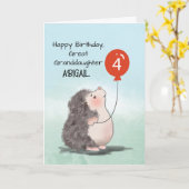 孫娘素晴らし4thバースデーヘッジホッグバルーン カード (黄色い花)