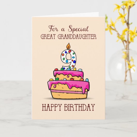 孫娘素晴らし9日誕生日9オンスウィートケーキ カード (黄色い花)