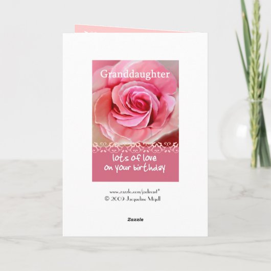 孫娘誕生日とピンクローズとレース カード (裏面)