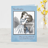 孫娘誕生日とヴィンテージガール,バスケット カード (黄色い花)