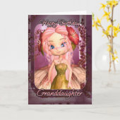 孫娘誕生日カードカウトピンクフェアリー カード (黄色い花)