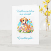 孫娘誕生日子犬 カード (黄色い花)