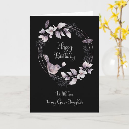 孫娘誕生日鳥と蝶 カード (黄色い花)