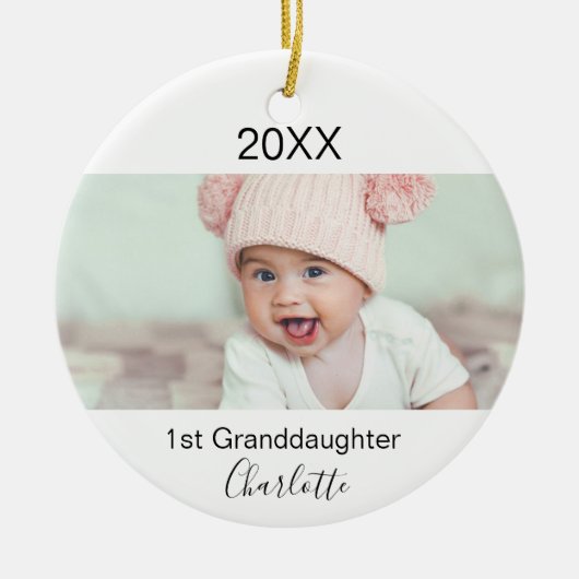 孫娘1ベビー写真祖父母 セラミックオーナメント (正面)
