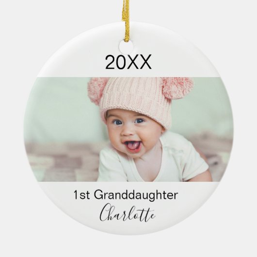 孫娘1ベビー写真祖父母 セラミックオーナメント (裏面)