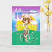 孫娘10番目の誕生日カードと小さな女の子 カード (黄色い花)