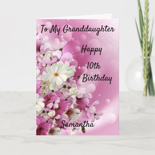 孫娘10誕生日ピンクと白の花 カード (正面)