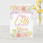 孫娘13誕生日ピンクローズフローラ カード (黄色い花)