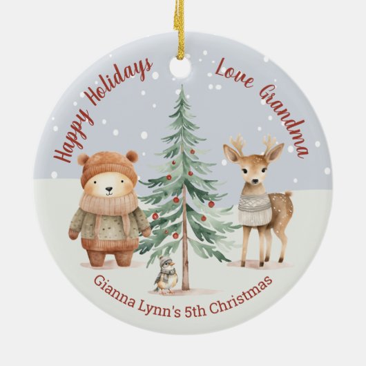孫娘5番目のクリスマスウッドランド動物 セラミックオーナメント (裏面)