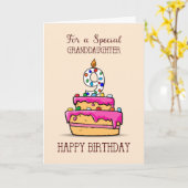 孫娘9誕生日9オンスイートピンクケーキ カード (黄色い花)