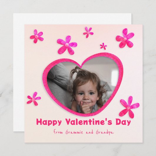 孫娘 ピンクの花 バレンタインデーの写真 シーズンカード (正面/裏面)
