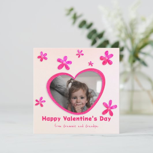 孫娘 ピンクの花 バレンタインデーの写真 シーズンカード (スタンド正面)