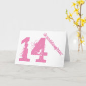 孫娘、第14誕生日、白およびピンク カード (黄色い花)