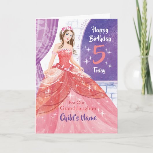 孫娘、第5誕生日、かわいらしプリンセス カード (正面)