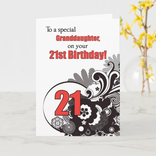 孫娘、21歳の誕生日の宗教的な渦 カード (黄色い花)