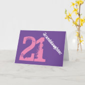 孫娘、21歳の誕生日、白、ピンク、紫。 カード (黄色い花)