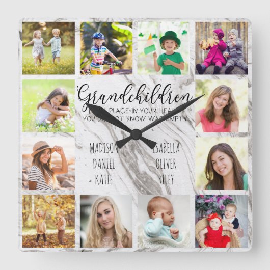 孫引用文12フォトグレーマーブルカスタム スクエア壁時計 (正面)