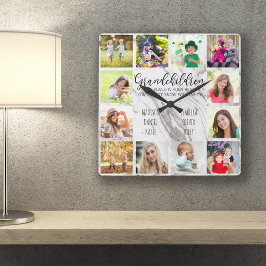 孫引用文12フォトグレーマーブルカスタム スクエア壁時計