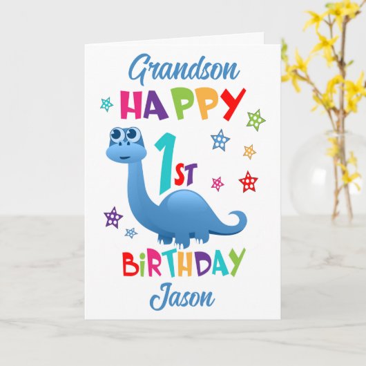 孫恐竜1歳の誕生日 カード (黄色い花)