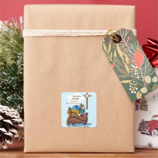 孫洗礼ノアの箱舟パーソナライズされた スクエアシール (クリスマス)