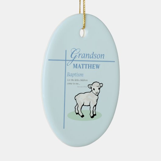 孫洗礼ブルーボーイラムパーソナライズされた セラミックオーナメント (右)