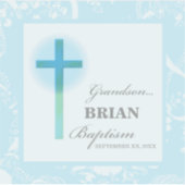 孫洗礼ブルーレースパーソナライズされた シール (正面)