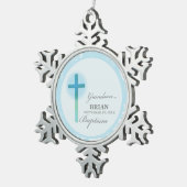 孫洗礼ブルーレースパーソナライズされた スノーフレークピューターオーナメント (右)