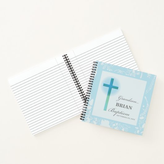 孫洗礼ブルーレースパーソナライズされた ノートブック (内部)