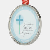 孫洗礼ブルーレースパーソナライズされた メタルオーナメント (左)