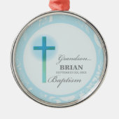 孫洗礼ブルーレースパーソナライズされた メタルオーナメント (正面)