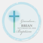 孫洗礼ブルーレースパーソナライズされた ラウンドシール (正面)