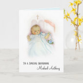 孫洗礼男の赤ちゃん《キリスト教》洗礼式や命名式賛美ズ カード (黄色い花)