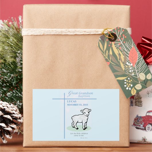 孫洗礼素晴らしブルーラムパーソナライズされた 長方形シール (クリスマス)