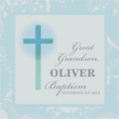 孫洗礼素晴らしブルーレースパーソナライズされた シール (正面)